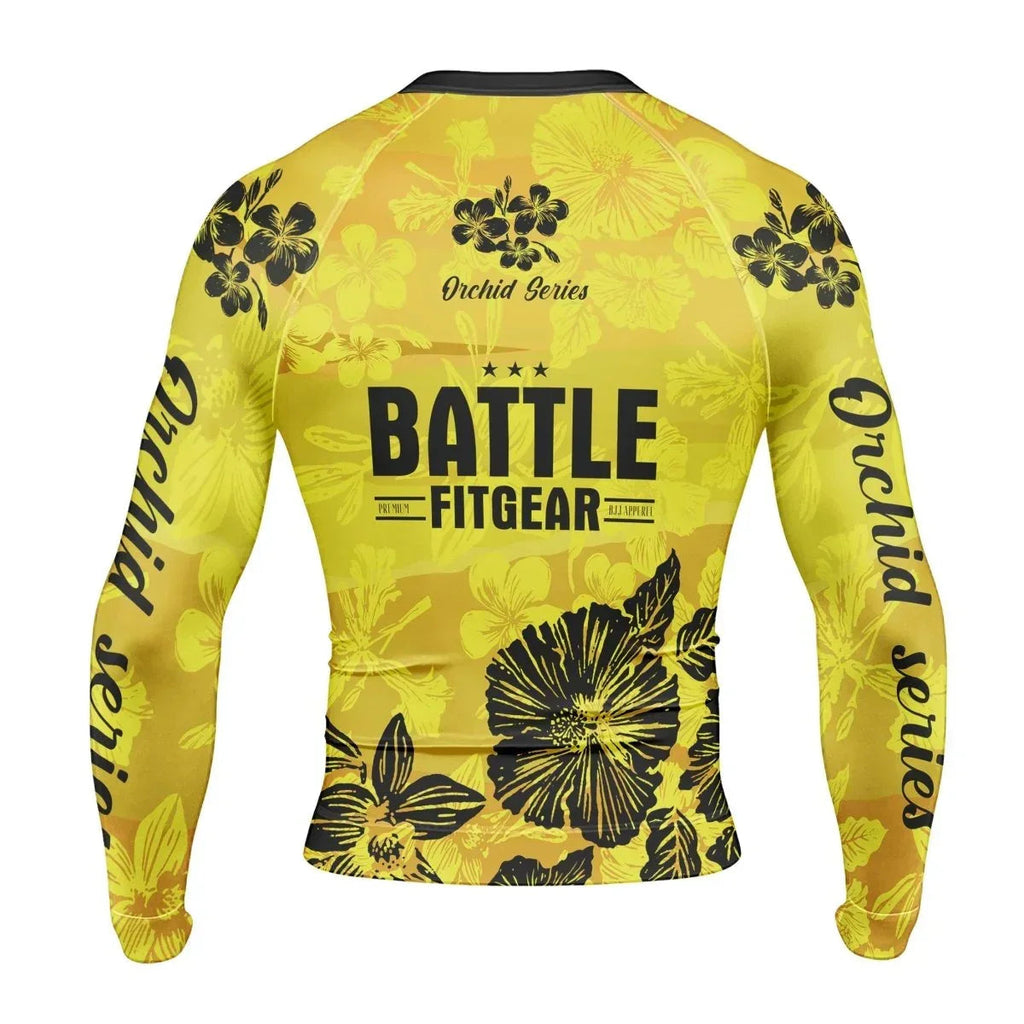 Orchid Series Floral Yellow Heart Pattern Men's Long Sleeve Rash Guard