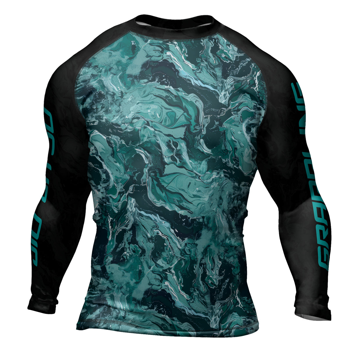Rashninja Cyber Storm Turquoise Marble Men's Long Sleeve Rash Guard