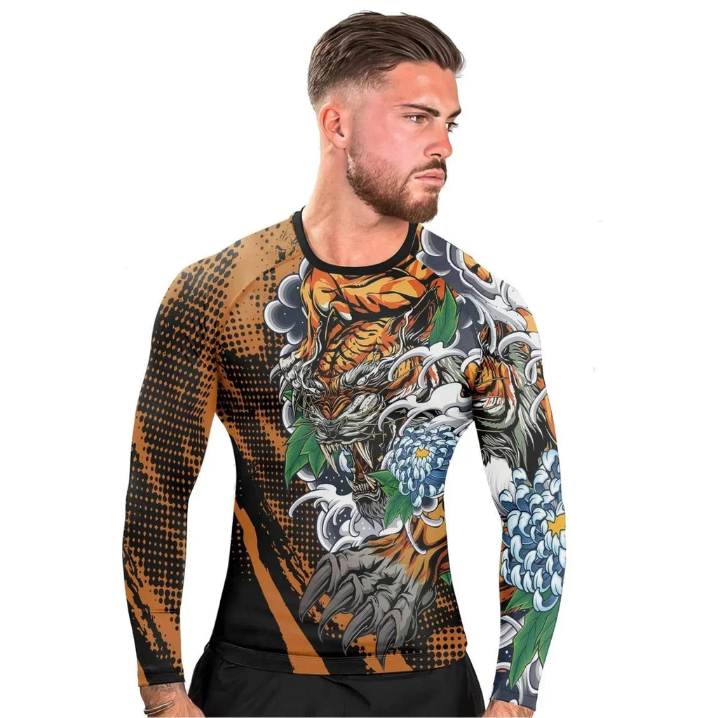 Flower Tiger Long Sleeve Rash Guard