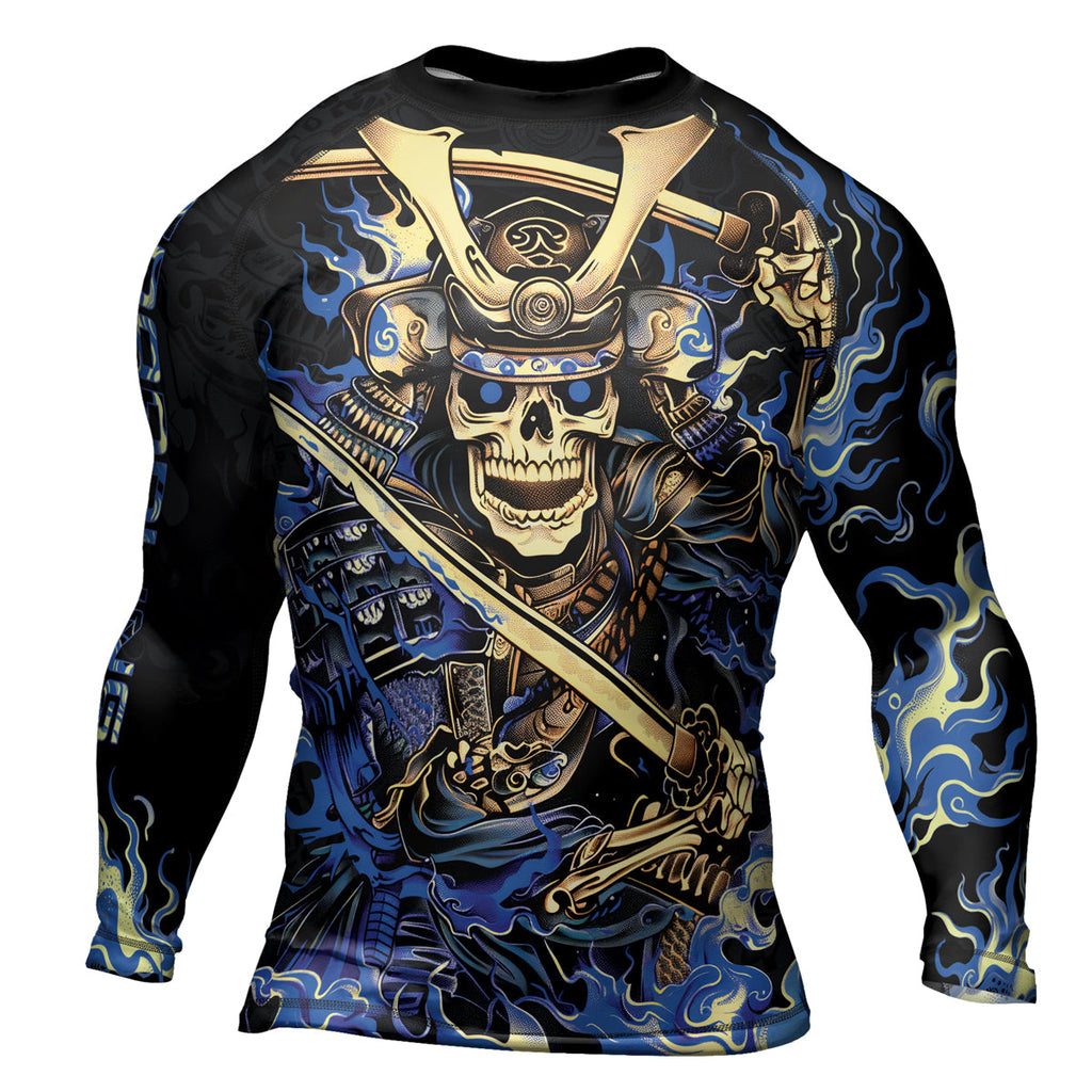 Rashninja Samurai Skull Fire Men's Long Sleeve Rash Guard