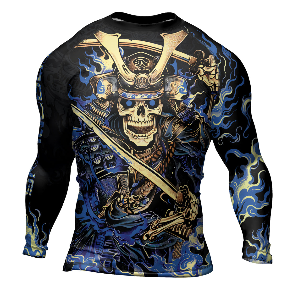 Rashninja Samurai Skull Fire Men's Long Sleeve Rash Guard