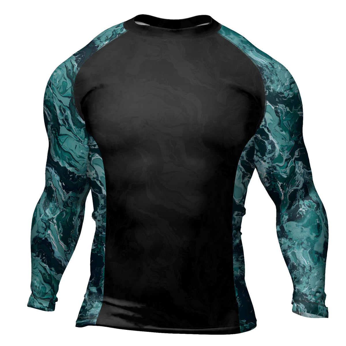Rashninja Cyber Storm Turquoise Marble Men's Long Sleeve Rash Guard