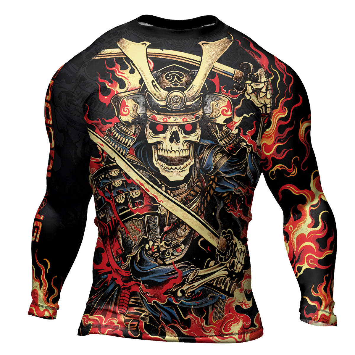 Rashninja Samurai Skull Fire Men's Long Sleeve Rash Guard