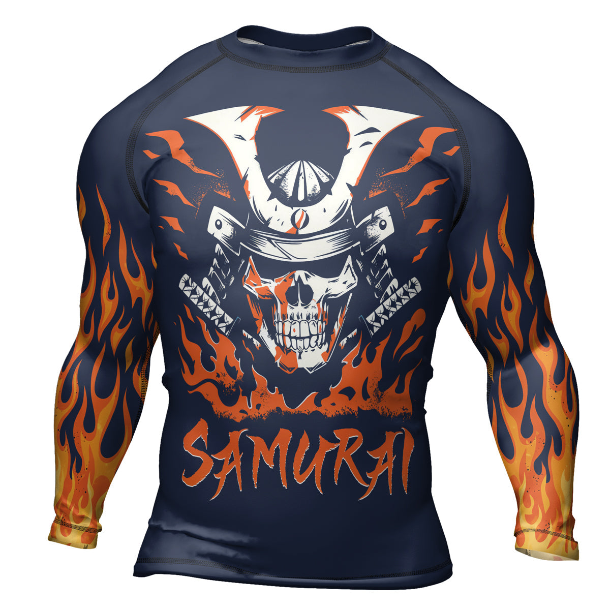 Rashninja Samurai Skull Blaze Men's Long Sleeve Rash Guard