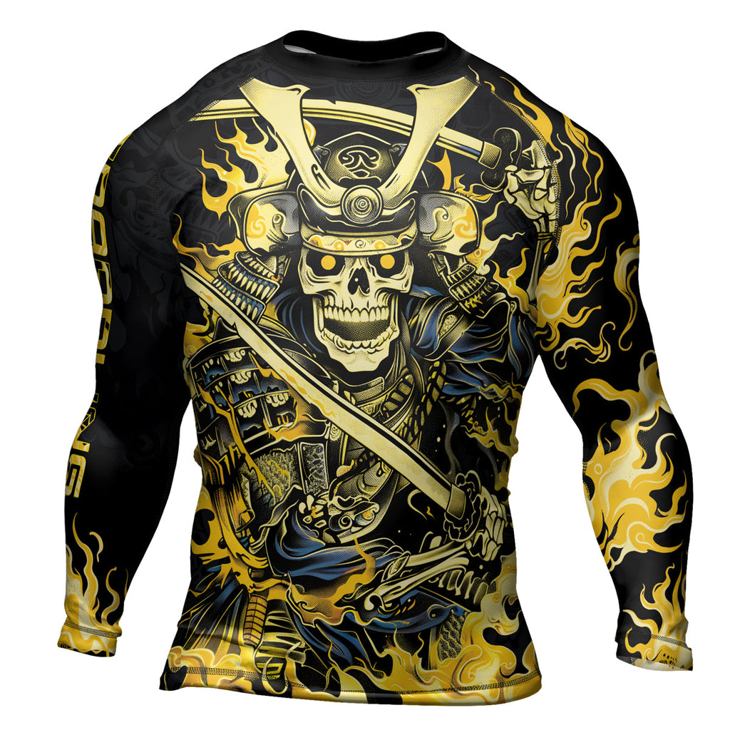 Rashninja Samurai Skull Fire Men's Long Sleeve Rash Guard