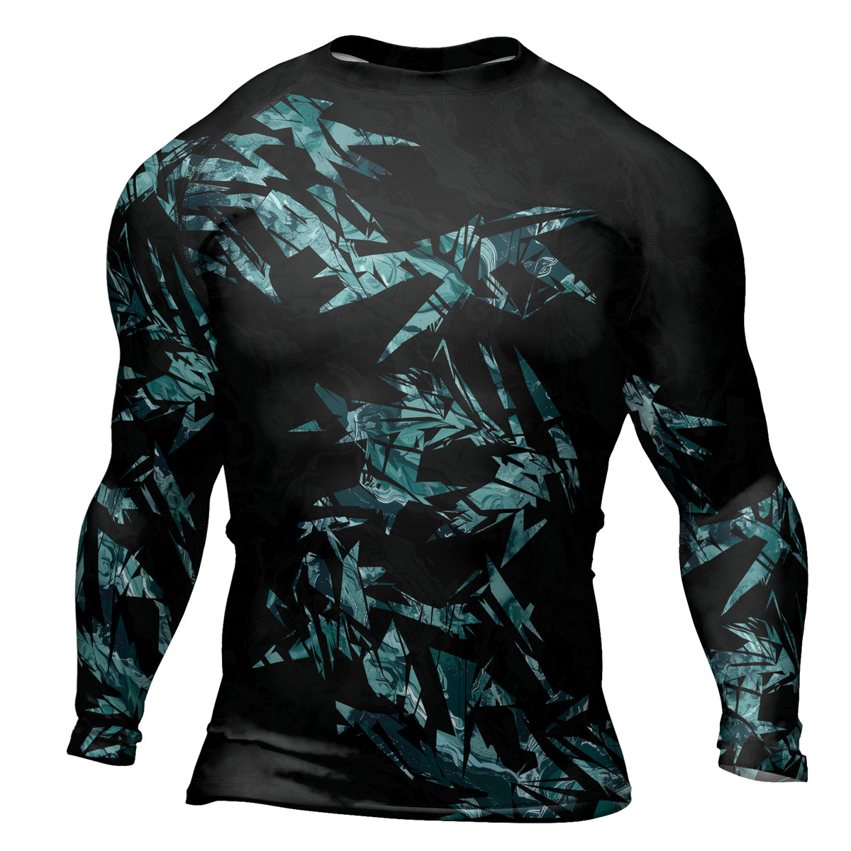 Rashninja Cyber Storm Turquoise Marble Men's Long Sleeve Rash Guard