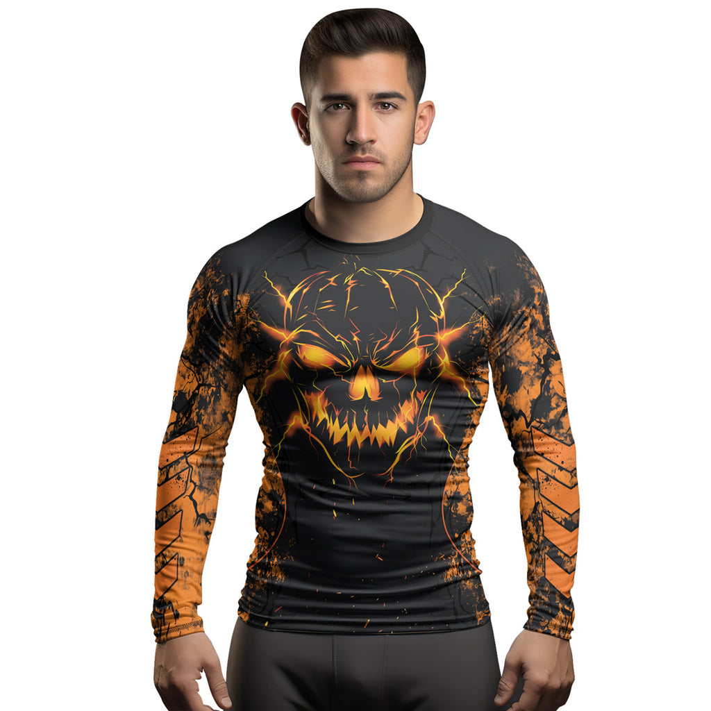 Rashninja Halloween Pumpkin Skull Men's Long Sleeve Rash Guard