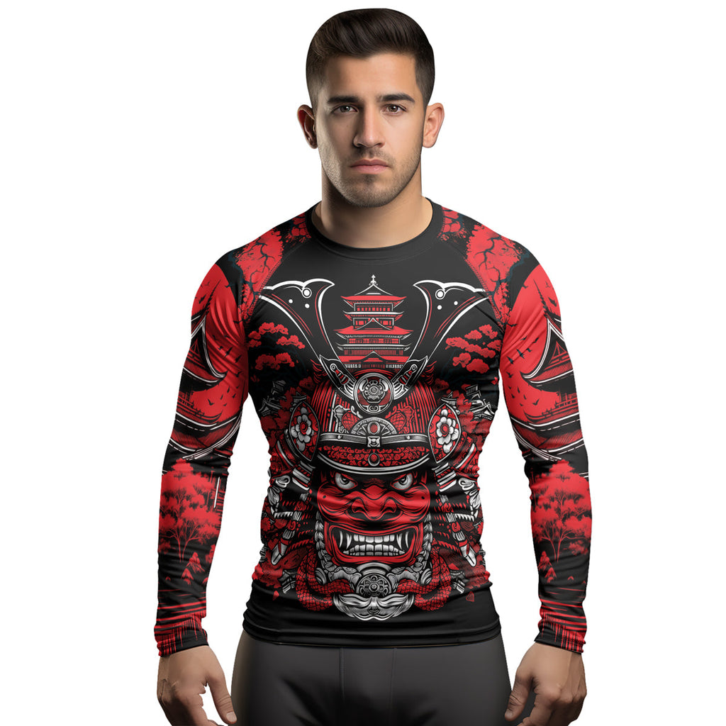 Rashninja Samurai Blood Moon Men's Long Sleeve Rash Guard