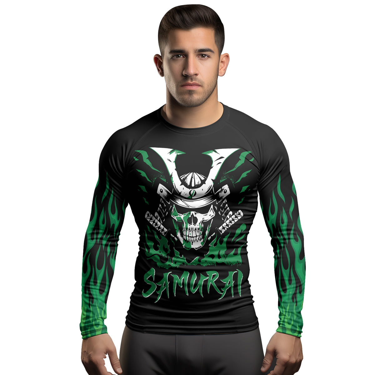 Rashninja Samurai Skull Blaze Men's Long Sleeve Rash Guard