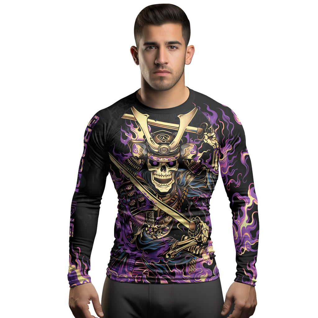 Rashninja Samurai Skull Fire Men's Long Sleeve Rash Guard