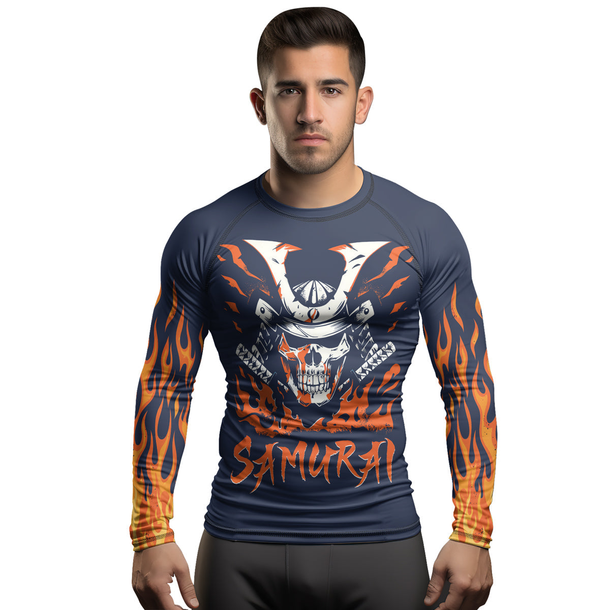 Rashninja Samurai Skull Blaze Men's Long Sleeve Rash Guard