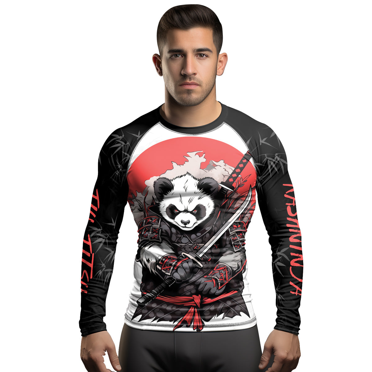 Rashninja Panda Samurai Blade Men's Long Sleeve Rash Guard