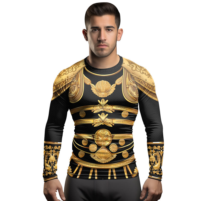 Rashninja Spartan Helmet Flames Men's Long Sleeve Rash Guard