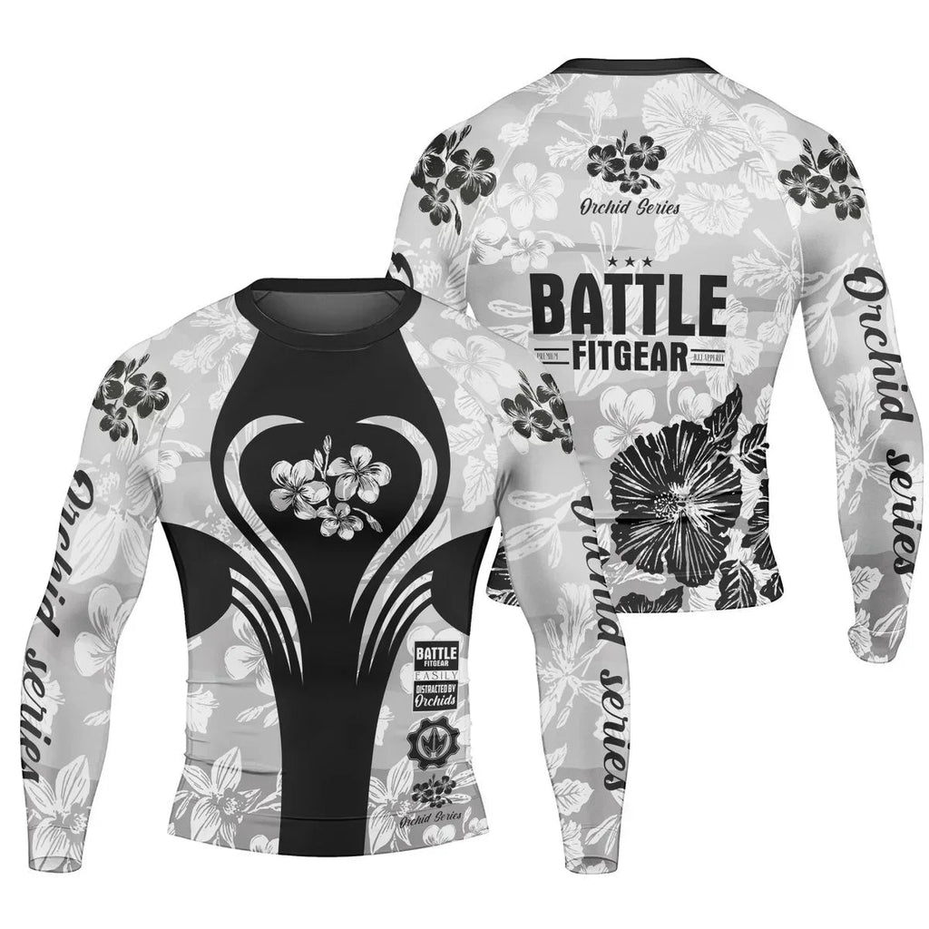 Orchid Series White Heart Pattern Men's Long Sleeve Rash Guard