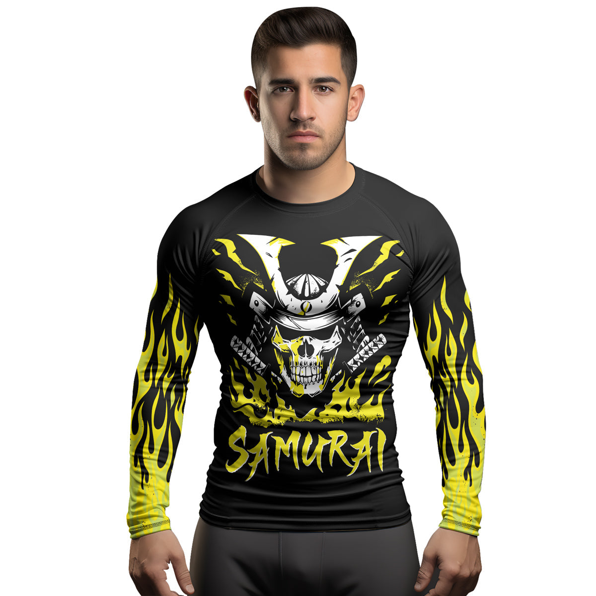 Rashninja Samurai Skull Blaze Men's Long Sleeve Rash Guard