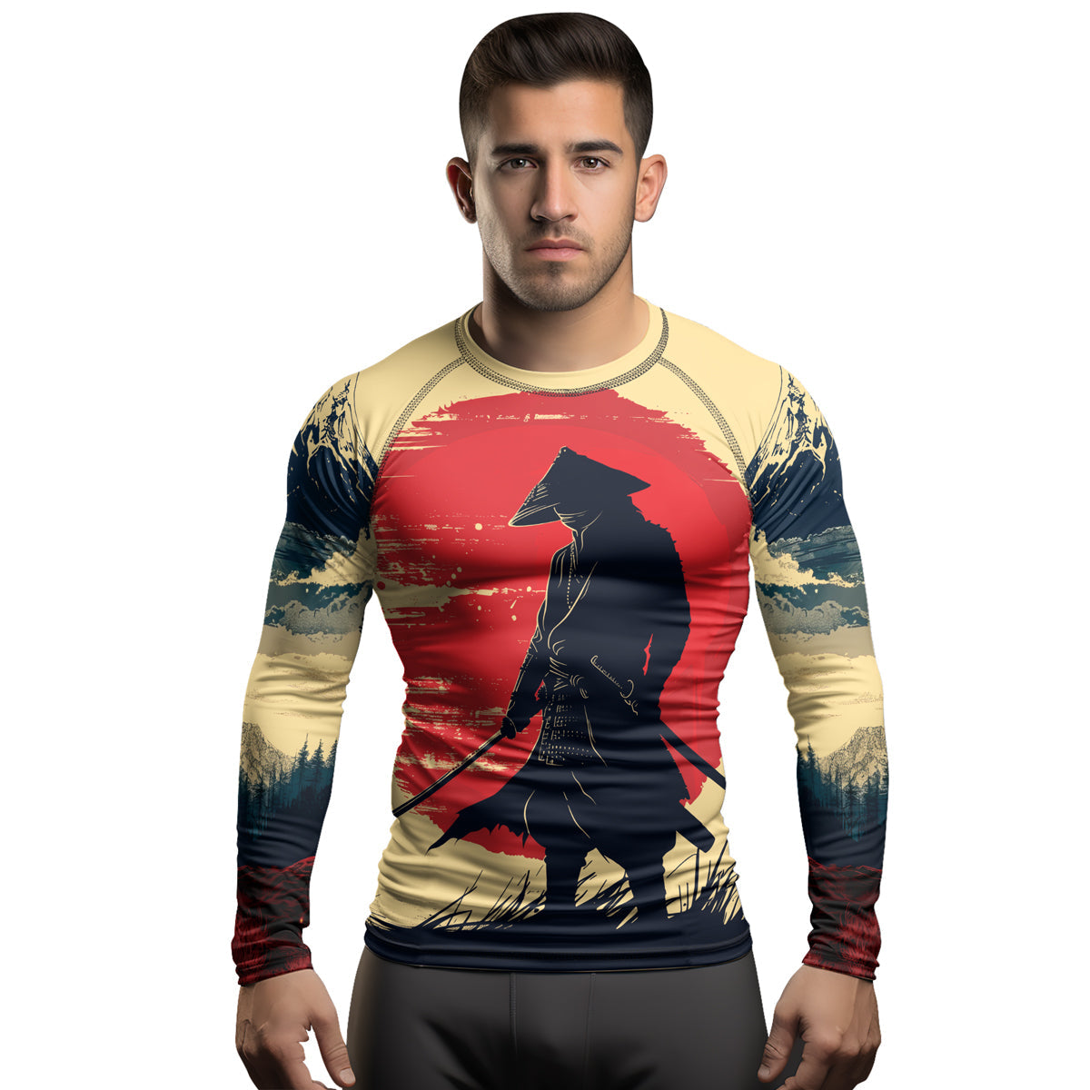 Rashninja Samurai Red Dawn Men's Long Sleeve Rash Guard