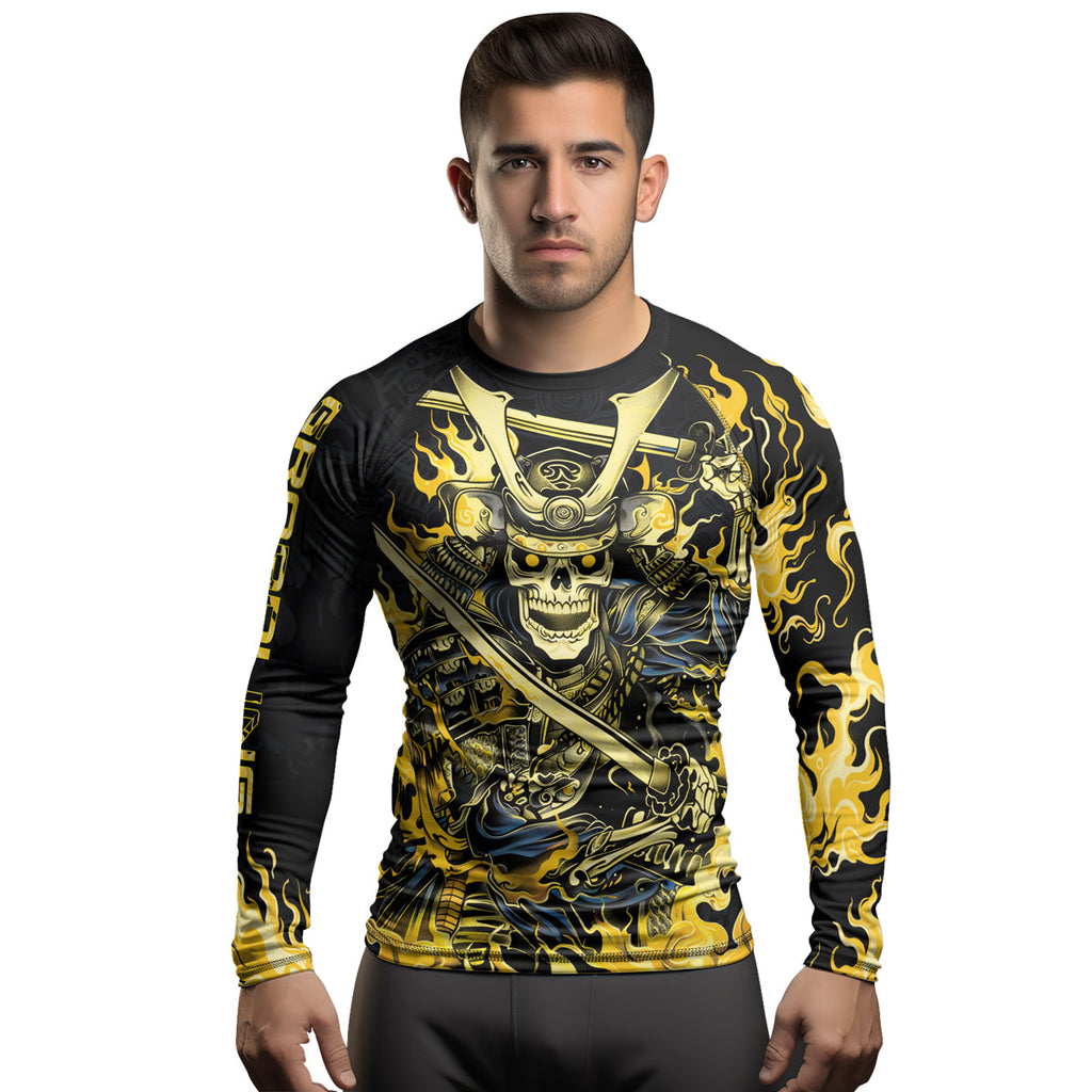 Rashninja Samurai Skull Fire Men's Long Sleeve Rash Guard