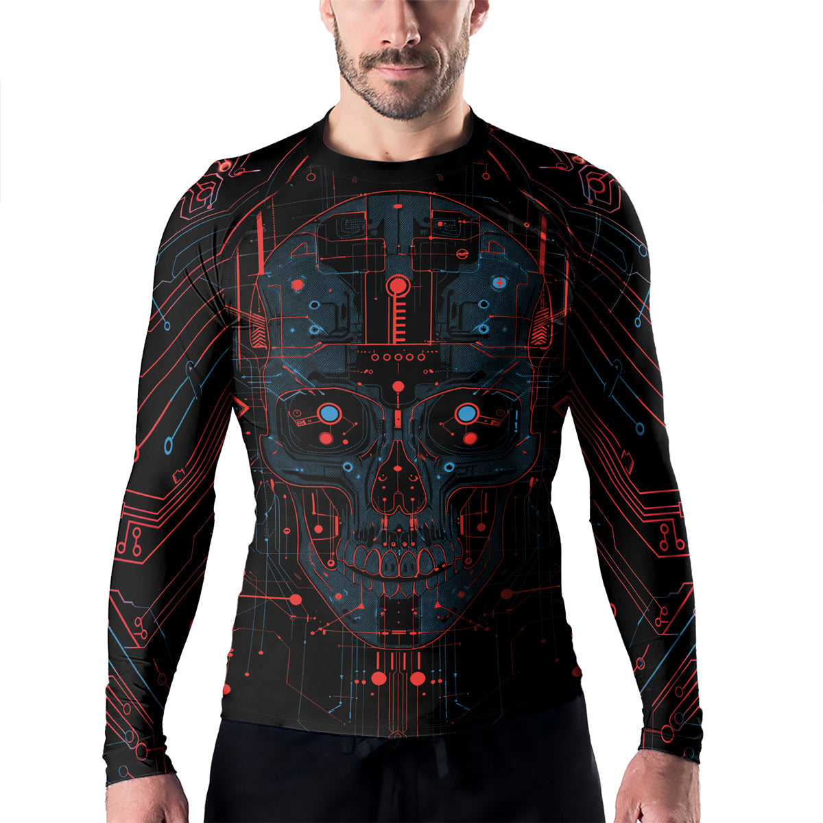 Rashninja Cyber Skull Red Men's Long Sleeve Rash Guard