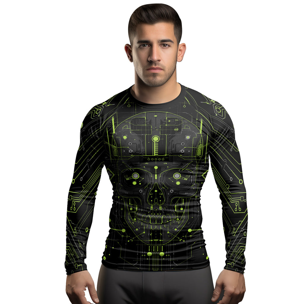 Rashninja Cyber Skull Green Men's Long Sleeve Rash Guard