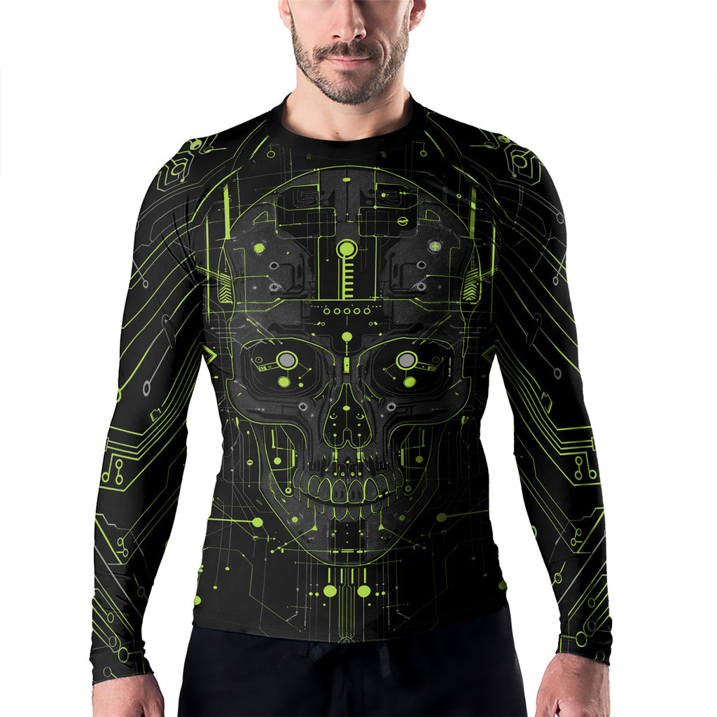 Rashninja Cyber Skull Green Men's Long Sleeve Rash Guard