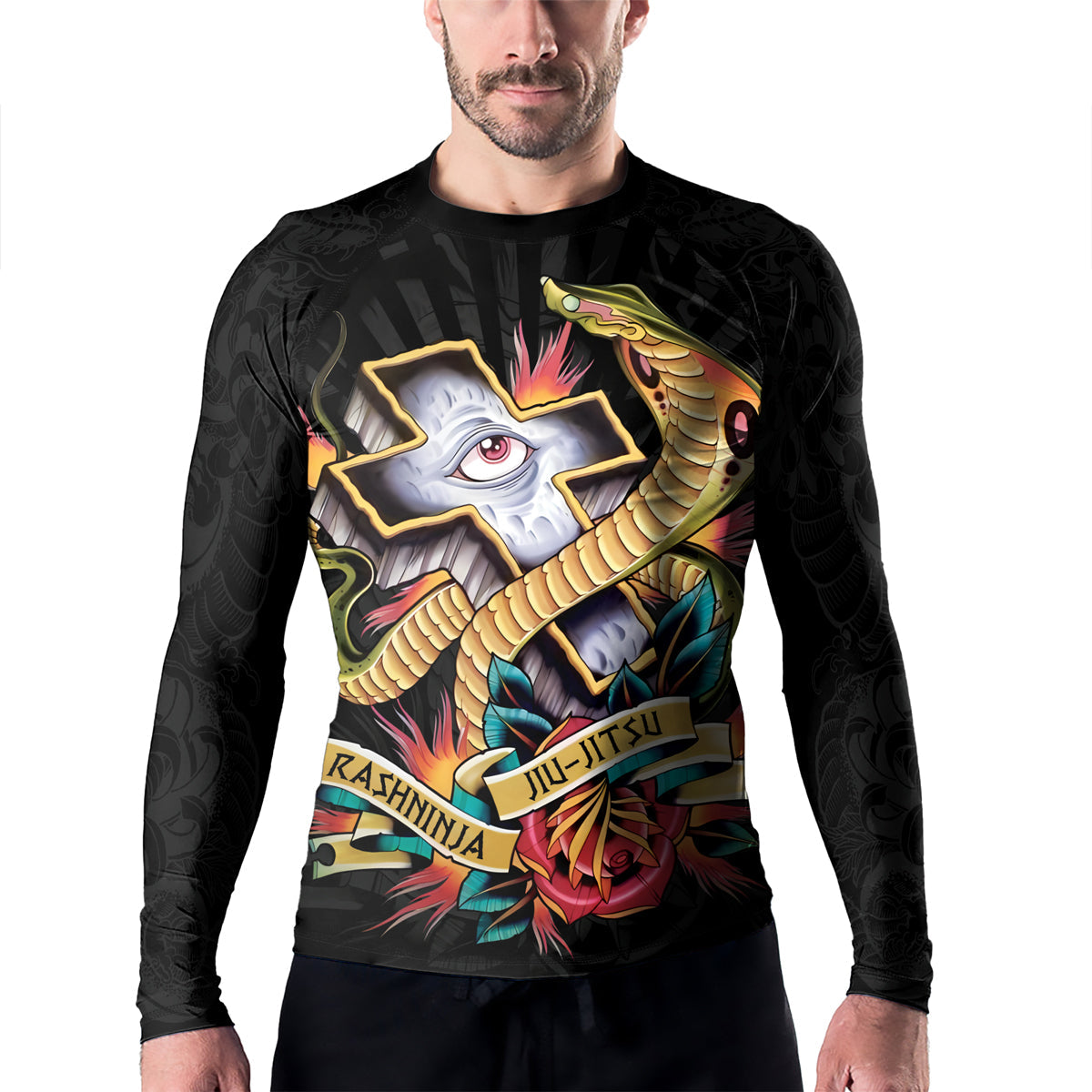Rashninja Snake Tattoo Ink Spiral Men's Long Sleeve Rash Guard