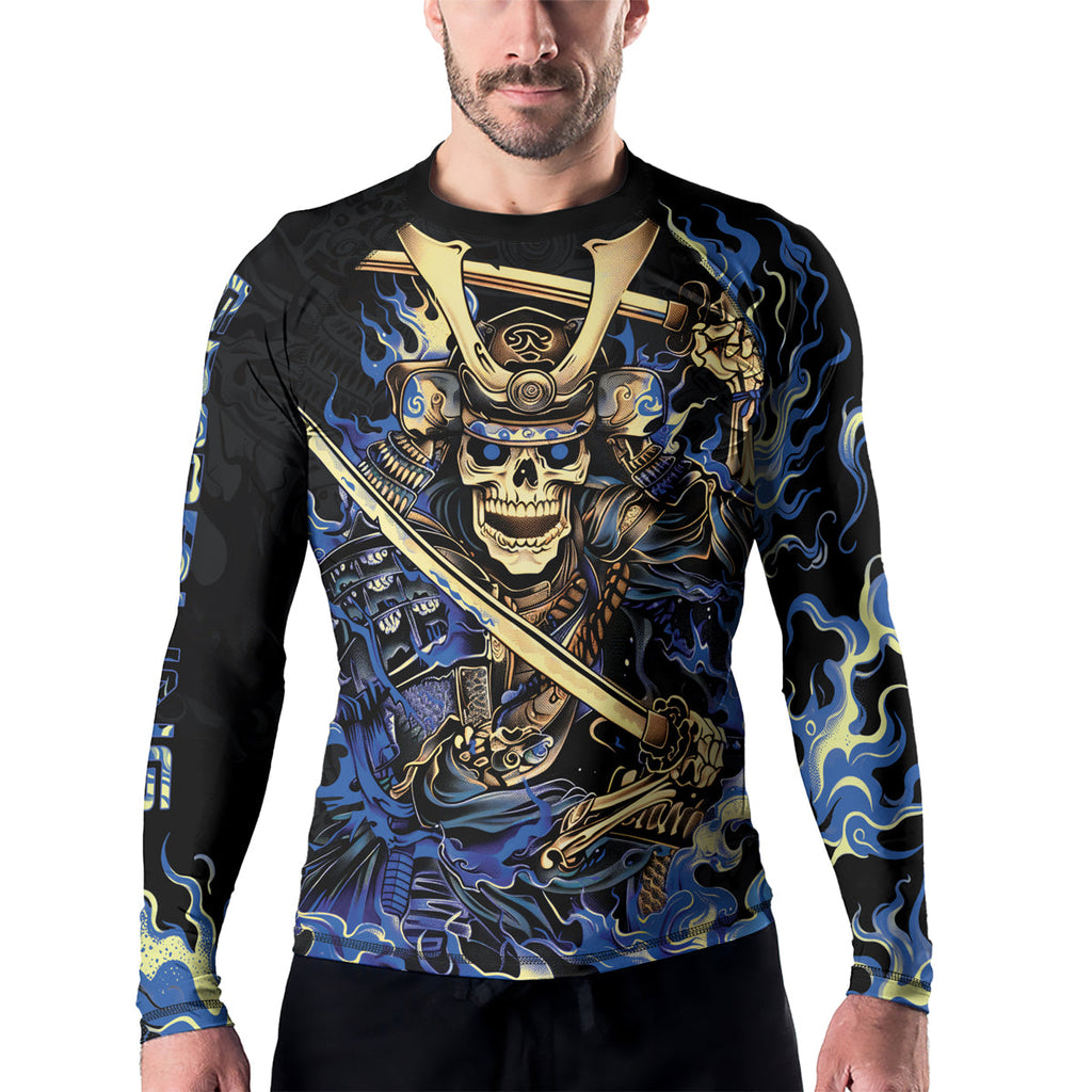 Rashninja Samurai Skull Fire Men's Long Sleeve Rash Guard