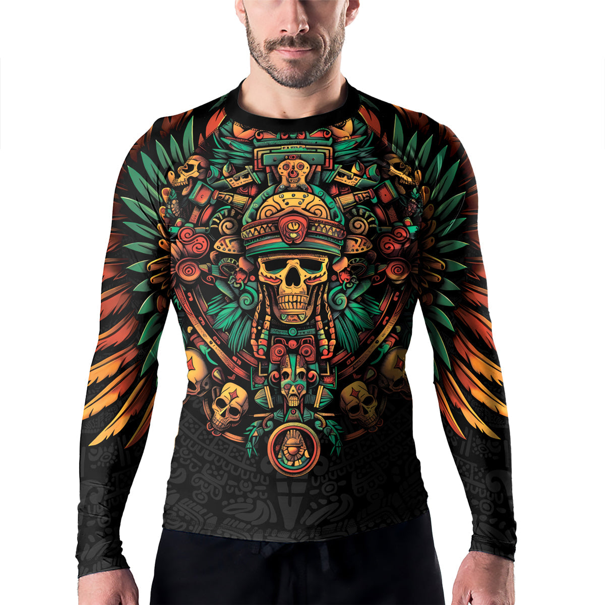 Rashninja Aztec Fire Dance Men's Long Sleeve Rash Guard