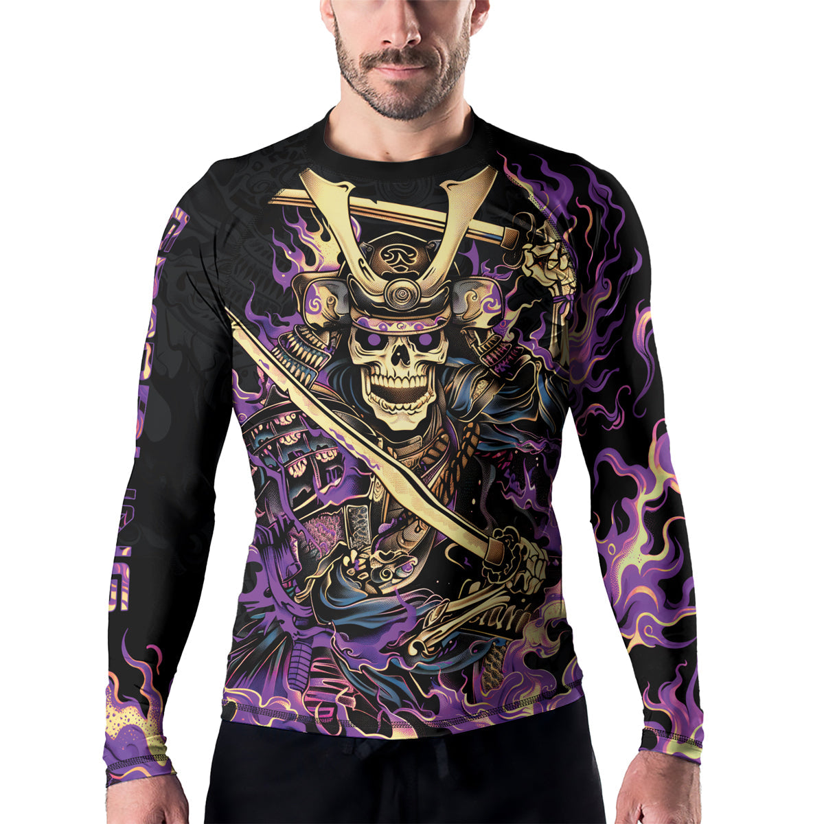 Rashninja Samurai Skull Fire Men's Long Sleeve Rash Guard