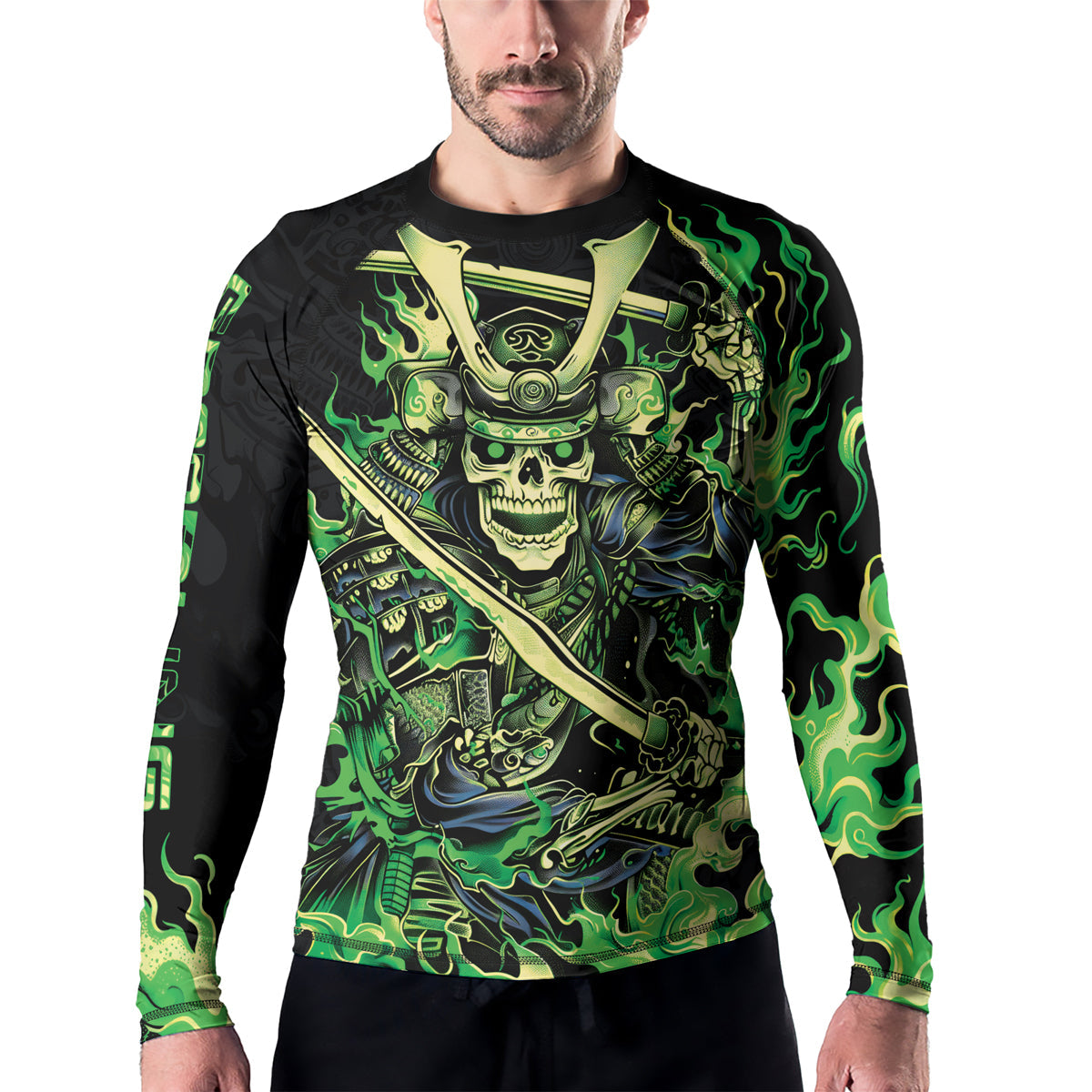 Rashninja Samurai Skull Fire Men's Long Sleeve Rash Guard