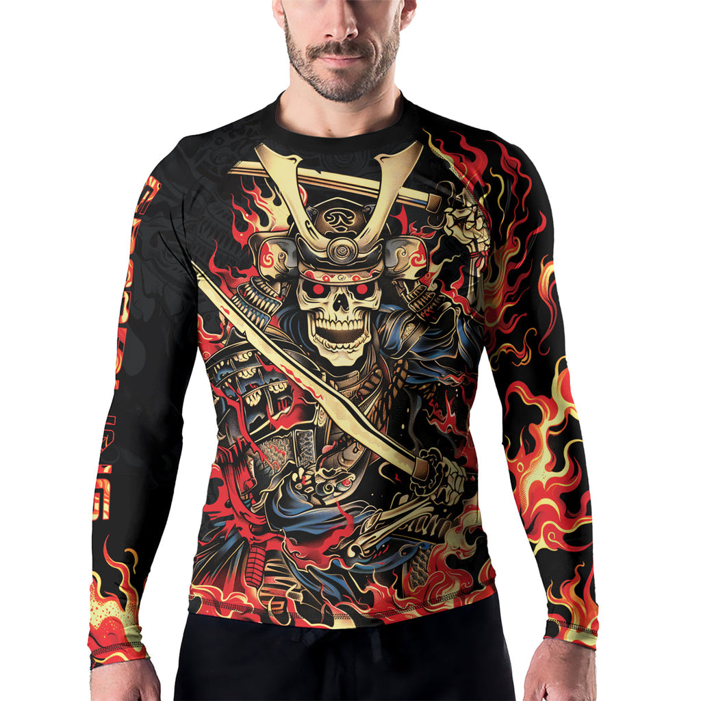 Rashninja Samurai Skull Fire Men's Long Sleeve Rash Guard