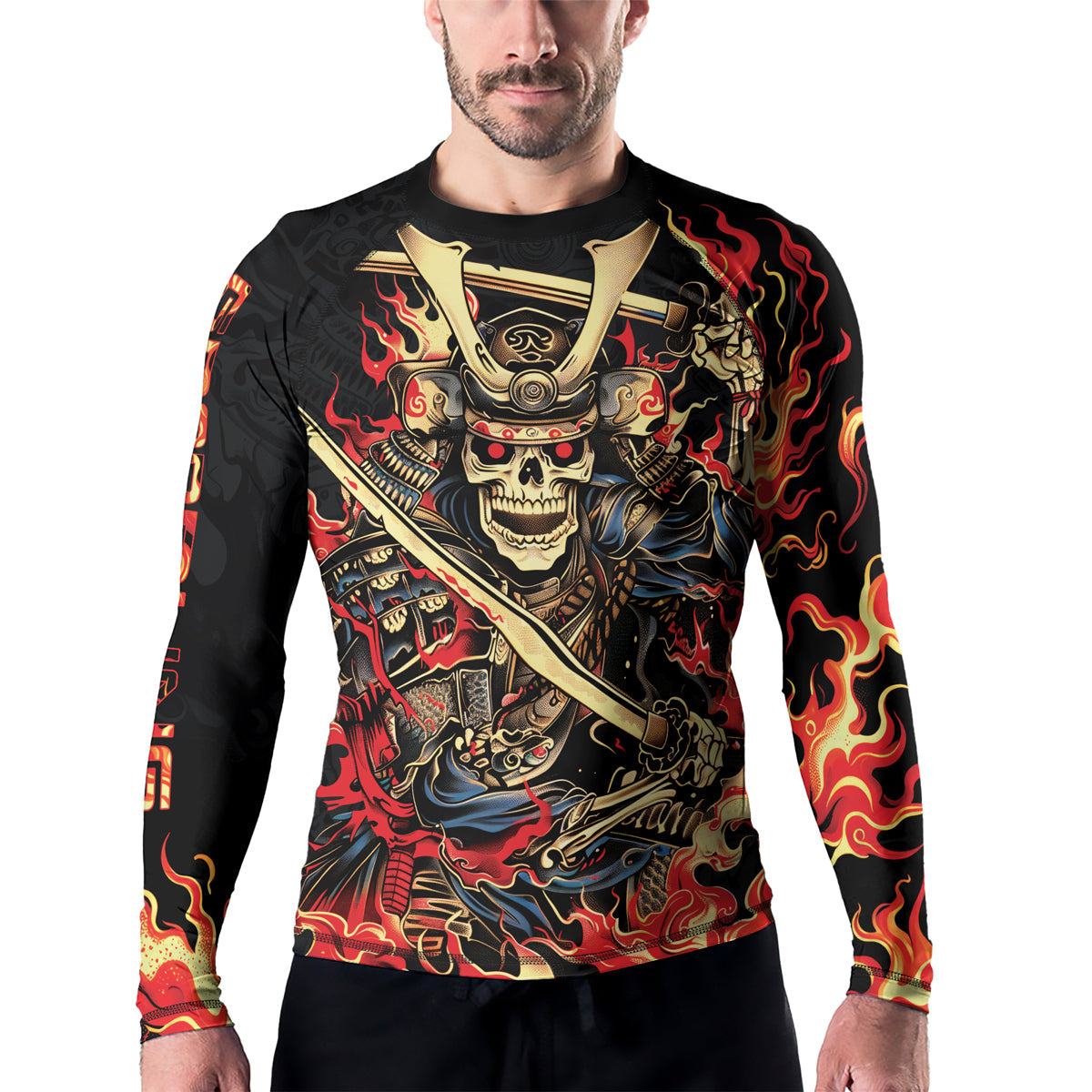Rashninja Samurai Skull Fire Men's Long Sleeve Rash Guard