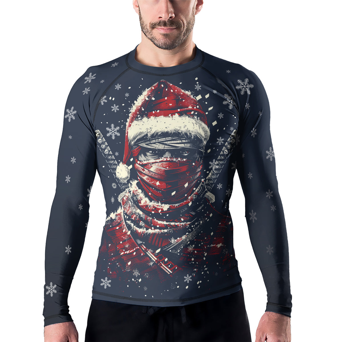 Rashninja Christmas Shadow Santa Men's Long Sleeve Rash Guard