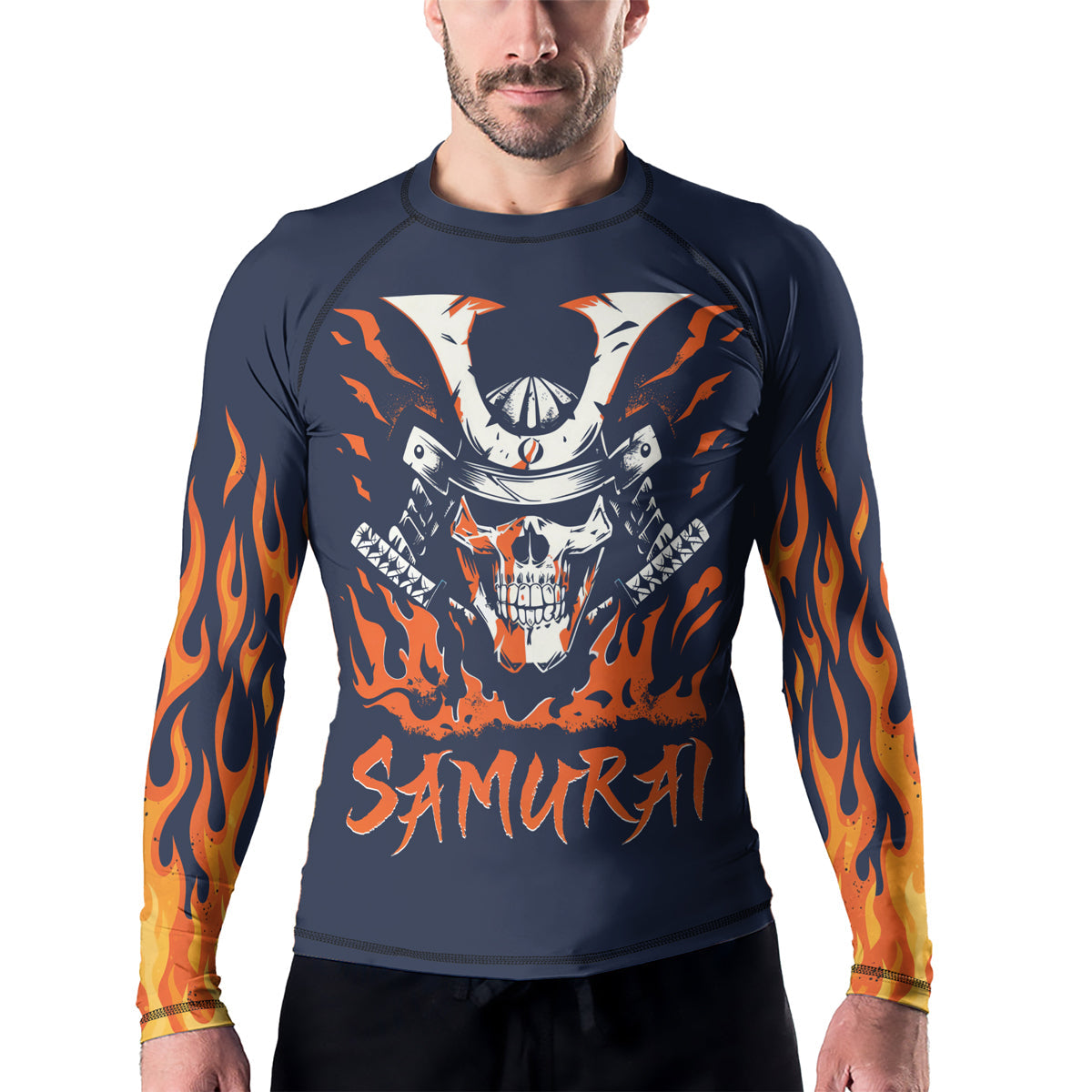 Rashninja Samurai Skull Blaze Men's Long Sleeve Rash Guard