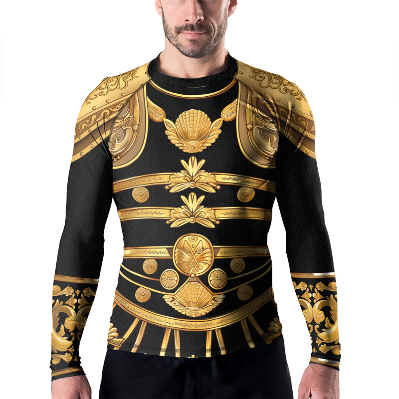 Rashninja Spartan Helmet Flames Men's Long Sleeve Rash Guard