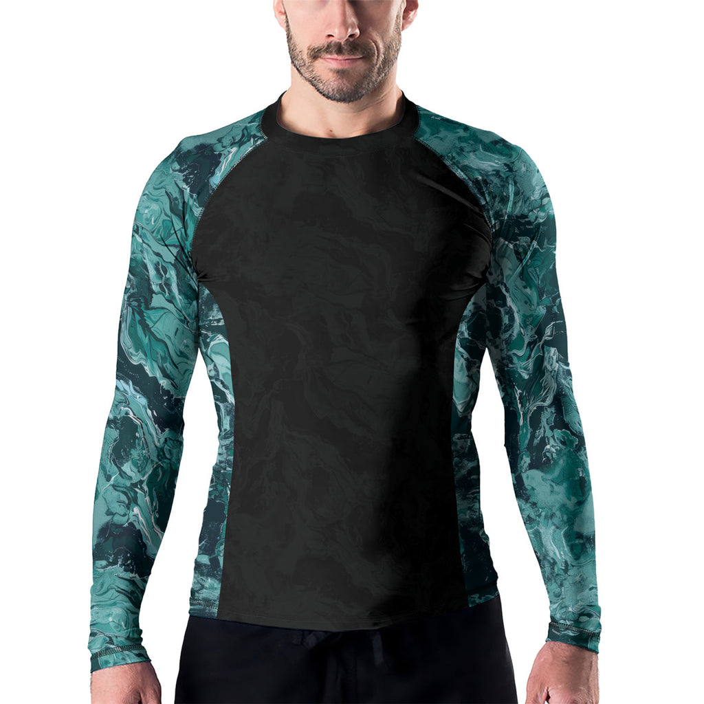 Rashninja Cyber Storm Turquoise Marble Men's Long Sleeve Rash Guard