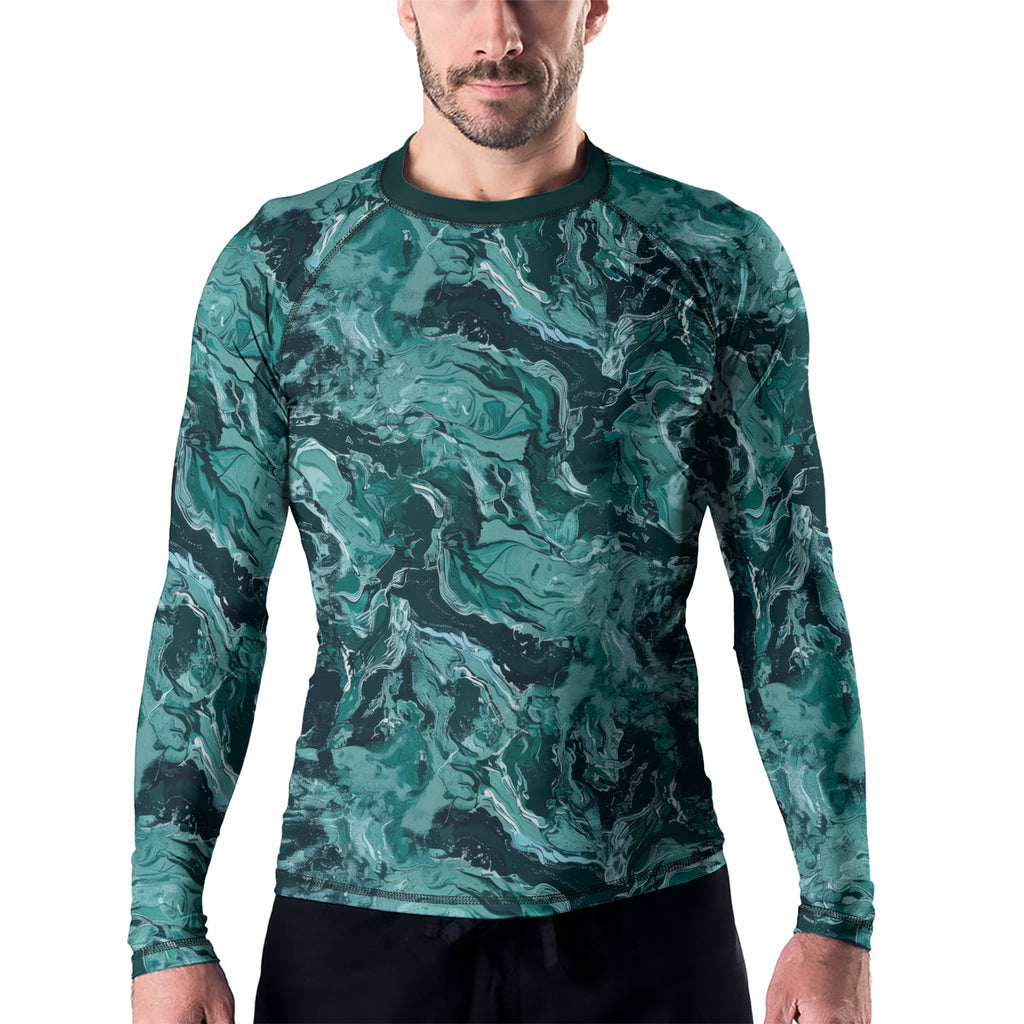 Rashninja Cyber Storm Turquoise Marble Men's Long Sleeve Rash Guard