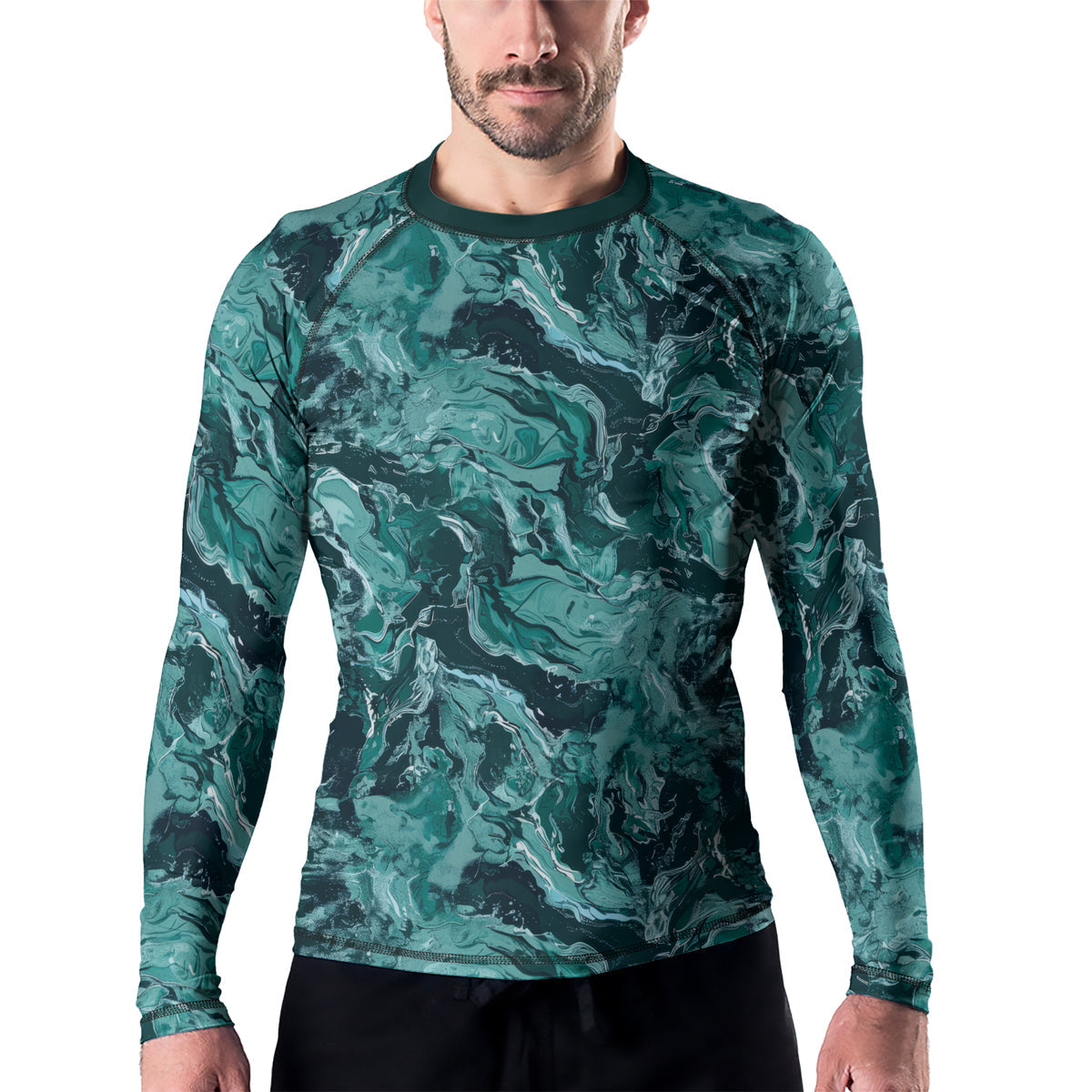 Rashninja Cyber Storm Turquoise Marble Men's Long Sleeve Rash Guard