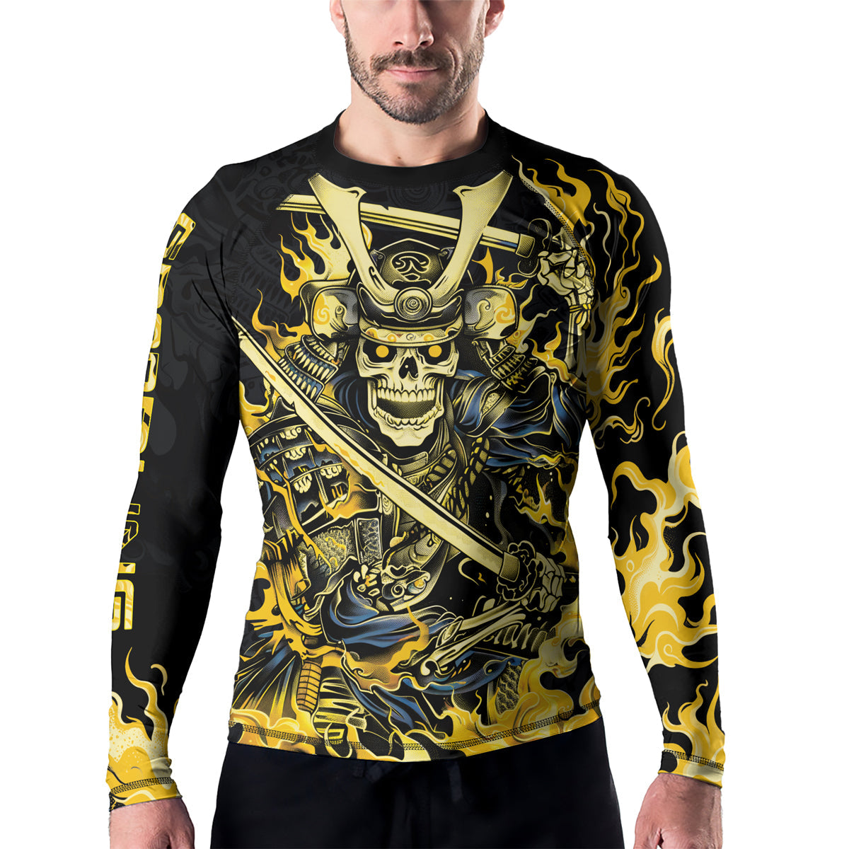 Rashninja Samurai Skull Fire Men's Long Sleeve Rash Guard