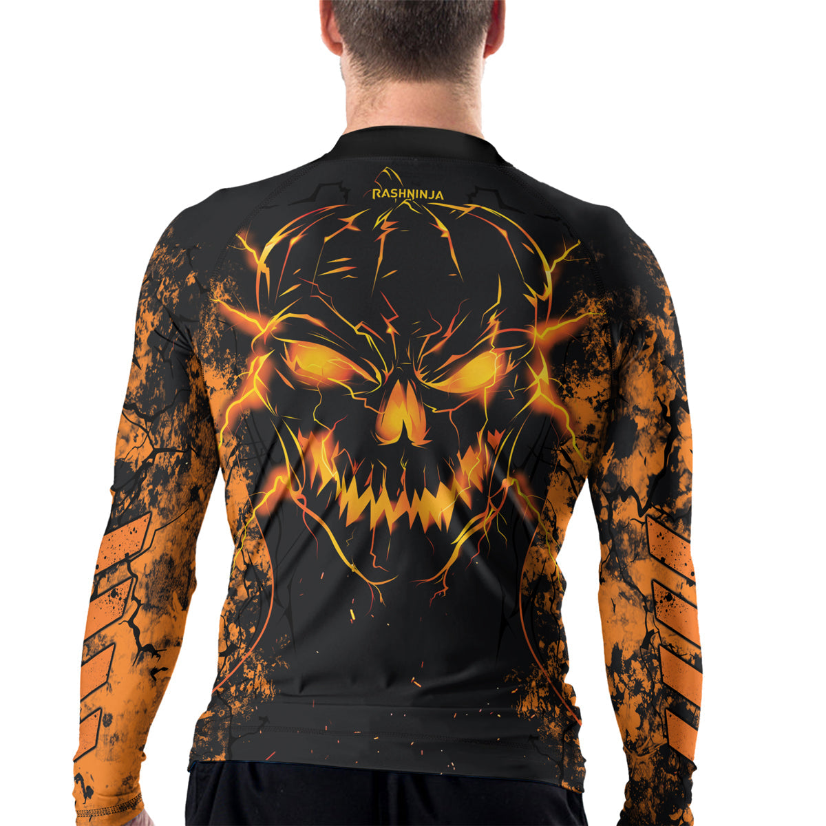 Rashninja Halloween Pumpkin Skull Men's Long Sleeve Rash Guard