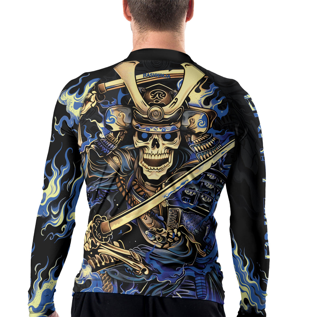Rashninja Samurai Skull Fire Men's Long Sleeve Rash Guard
