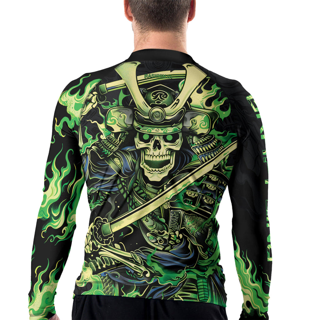 Rashninja Samurai Skull Fire Men's Long Sleeve Rash Guard