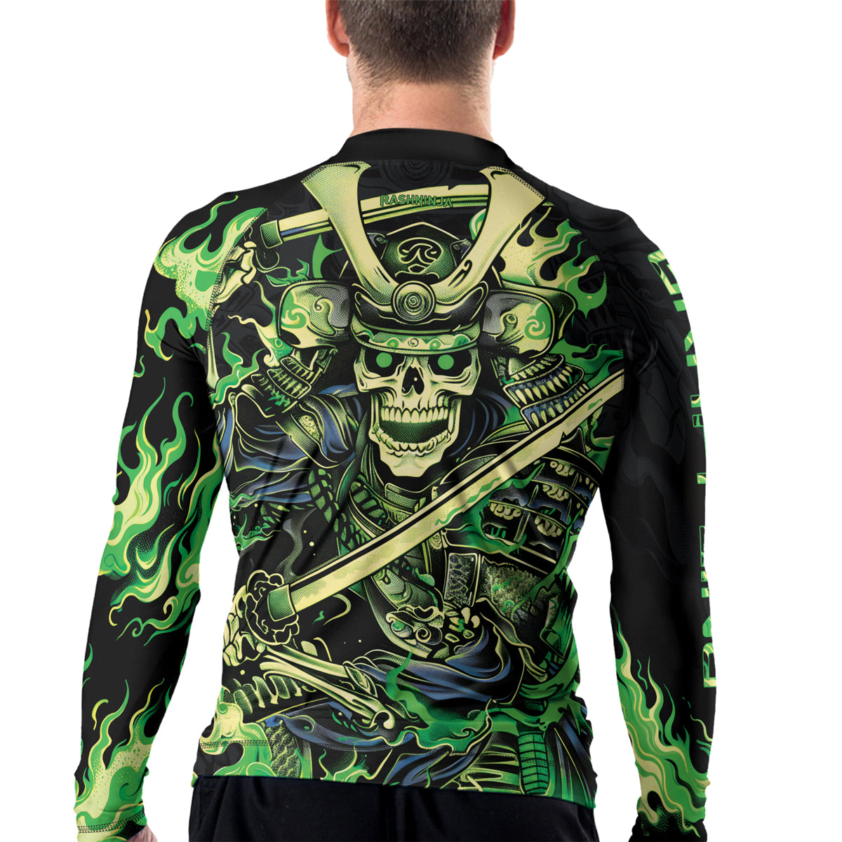 Rashninja Samurai Skull Fire Men's Long Sleeve Rash Guard
