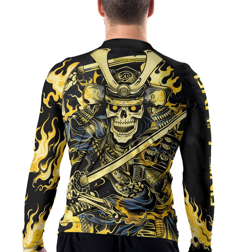 Rashninja Samurai Skull Fire Men's Long Sleeve Rash Guard