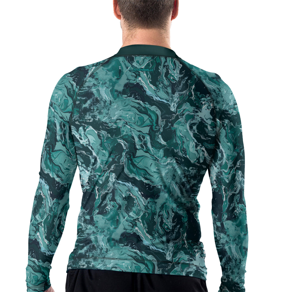 Rashninja Cyber Storm Turquoise Marble Men's Long Sleeve Rash Guard