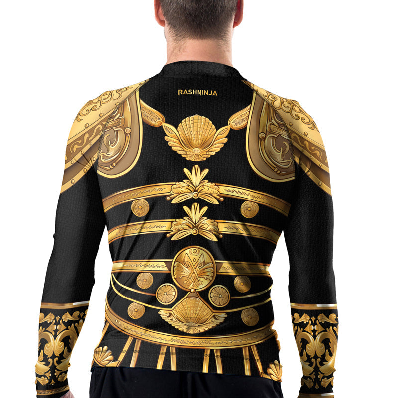 Rashninja Spartan Helmet Flames Men's Long Sleeve Rash Guard