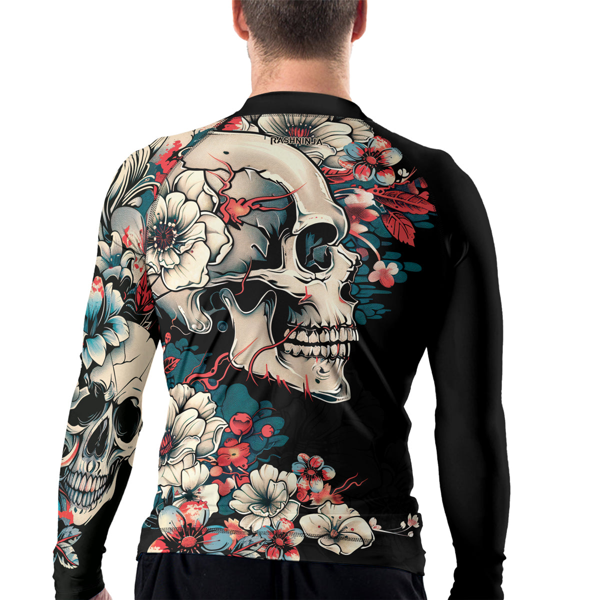 Rashninja Halloween Skull Blossom Men's Long Sleeve Rash Guard