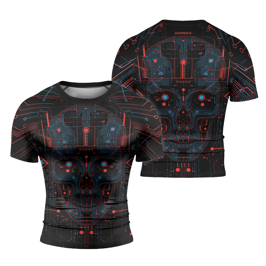 Rashninja Cyber Skull Red Men's Short Sleeve Rash Guard