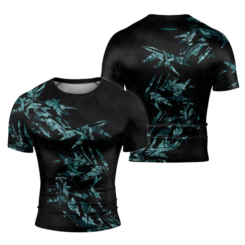 Rashninja Cyber Storm Turquoise Marble Men's Short Sleeve Rash Guard
