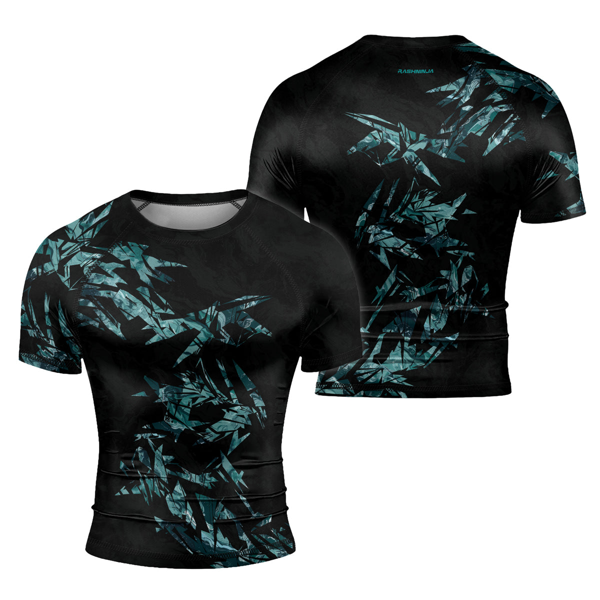 Rashninja Cyber Storm Turquoise Marble Men's Short Sleeve Rash Guard