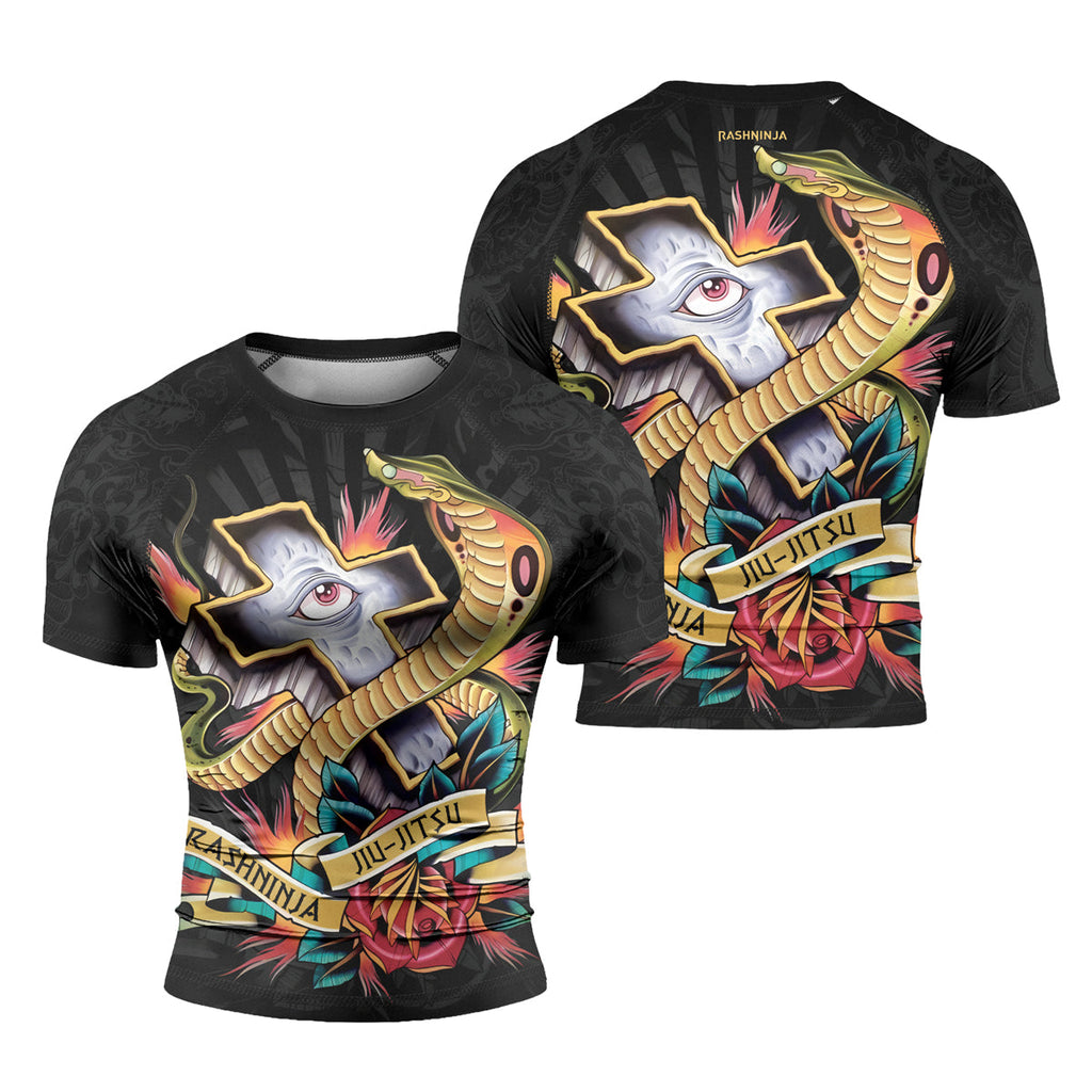 Rashninja Snake Tattoo Ink Spiral Men's Short Sleeve Rash Guard